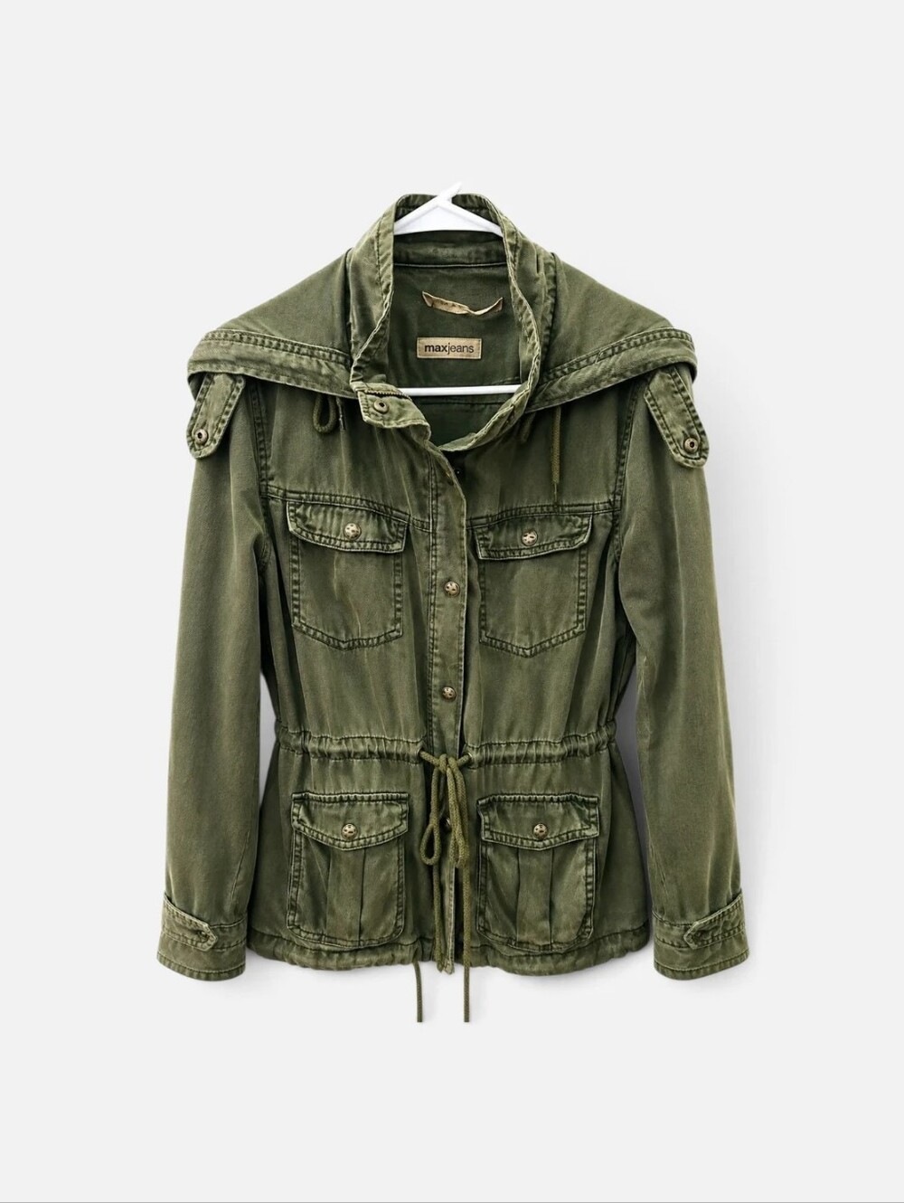 Max Jeans Olive Green Utility Jacket with Drawstring Waist